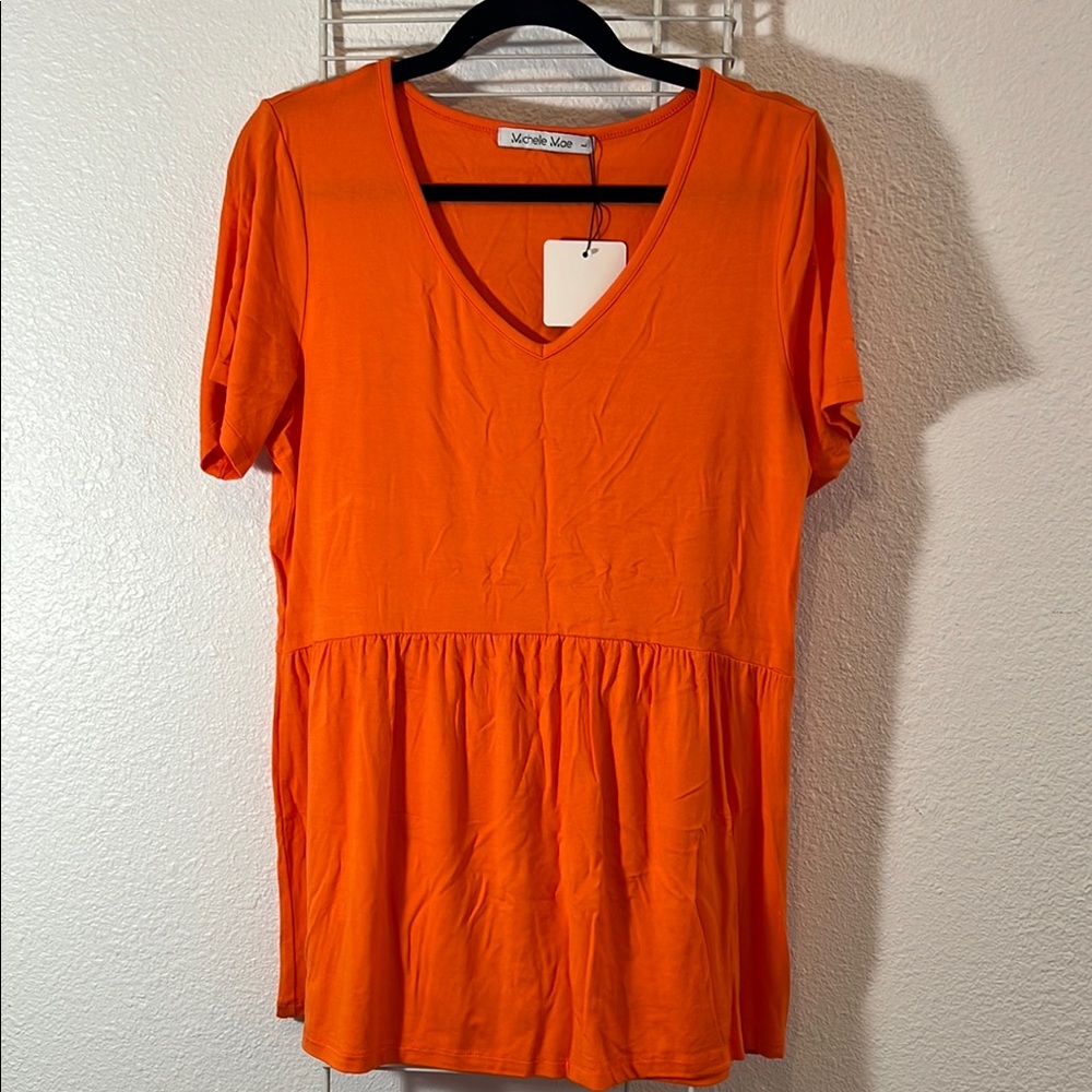 Michelle Mae Vibrant Orange Short Sleeve Peplum Top